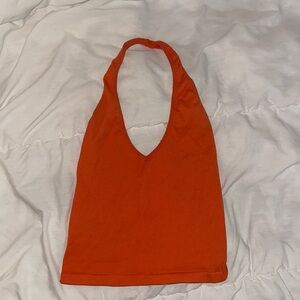 Orange ribbed halter top